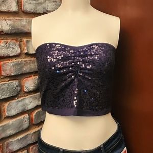 DEB's Sparkley Black Sequins Tube Top, Crop Top Cotton Bandeau LARGE